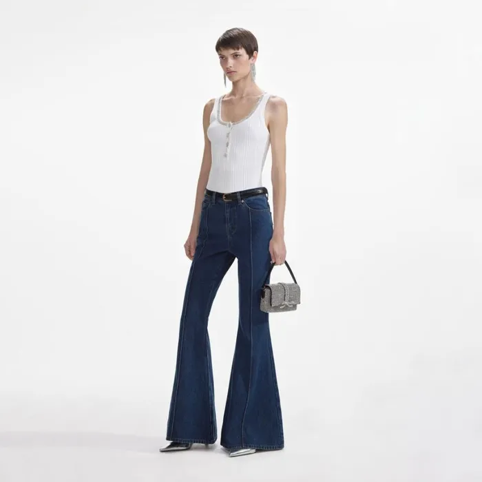 White Ribbed Knit Top Women Self Portrait Tops