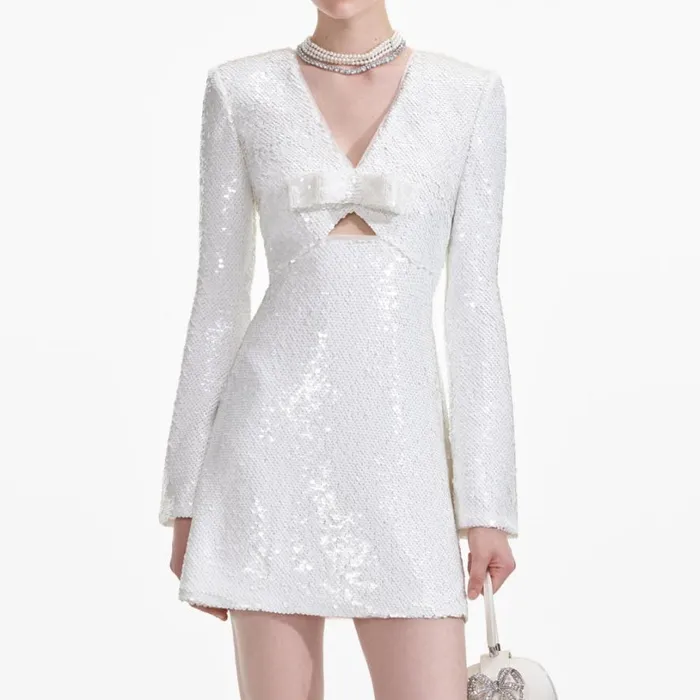 White Sequin Mini Dress Women Self Portrait Dresses White Sequin Mini Dress Women Self Portrait Dresses