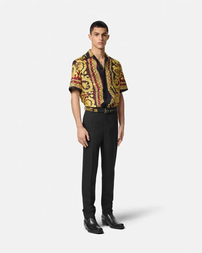 Wild Barocco Illusion Silk Shirt Printred Men Versace Shirts