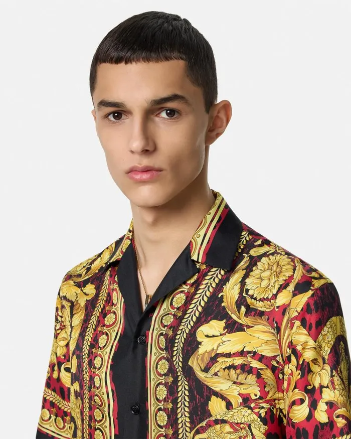Wild Barocco Illusion Silk Shirt Printred Men Versace Shirts