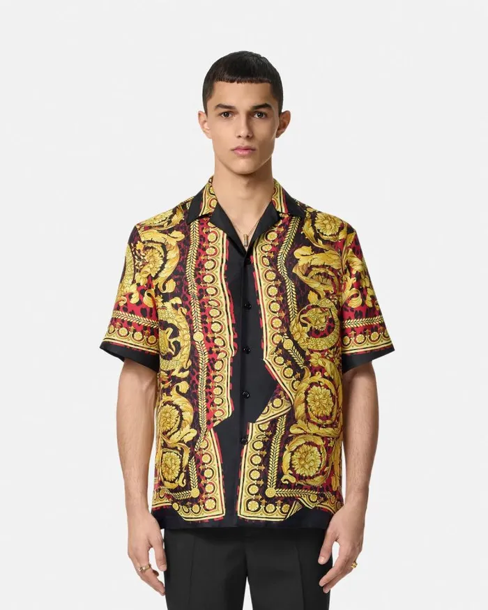 Wild Barocco Illusion Silk Shirt Printred Men Versace Shirts