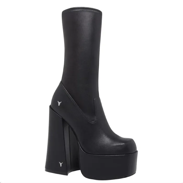 Windsor Smith Platforms Women SAVIOUR BLACK STRETCH PLATFORM BOOTS