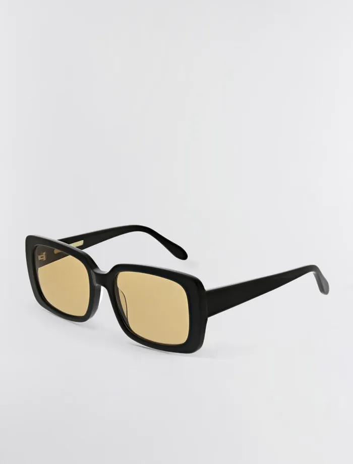 Women 1982 Rectangle Sunglasses Black Wlight Brown Lens BCBG Sunglasses