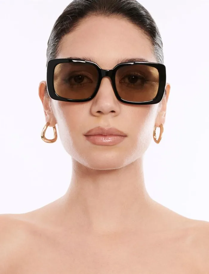 Women 1982 Rectangle Sunglasses Black Wlight Brown Lens BCBG Sunglasses Women 1982 Rectangle Sunglasses Black Wlight Brown Lens BCBG Sunglasses