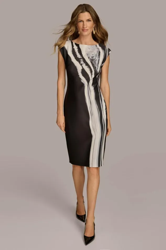 Women ABSTRACT SHEATH MIDI DRESS Black Donna Karan New York Dresses And Jumpsuits
