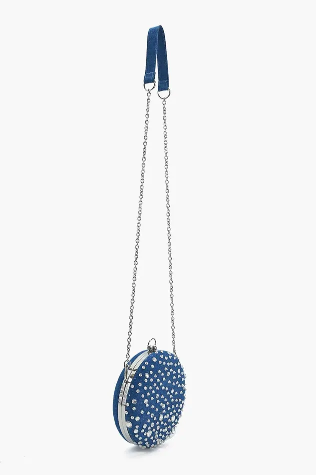 Women America and Beyond Denim Dazzle Beaded Clutch Crossbody Bags