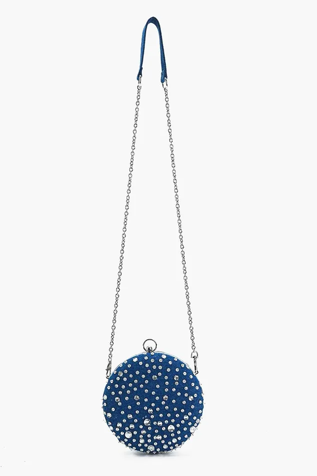 Women America and Beyond Denim Dazzle Beaded Clutch Crossbody Bags