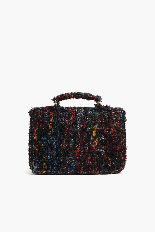 Women America and Beyond Hand Held beaded Clutch with Adjustable Chain Blk Multi Crossbody Bags