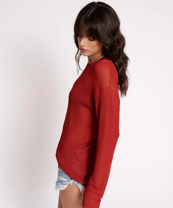 Women AMITY SHEER RIB KNIT TOP BROWN One Teaspoon Tops Women AMITY SHEER RIB KNIT TOP BROWN One Teaspoon Tops