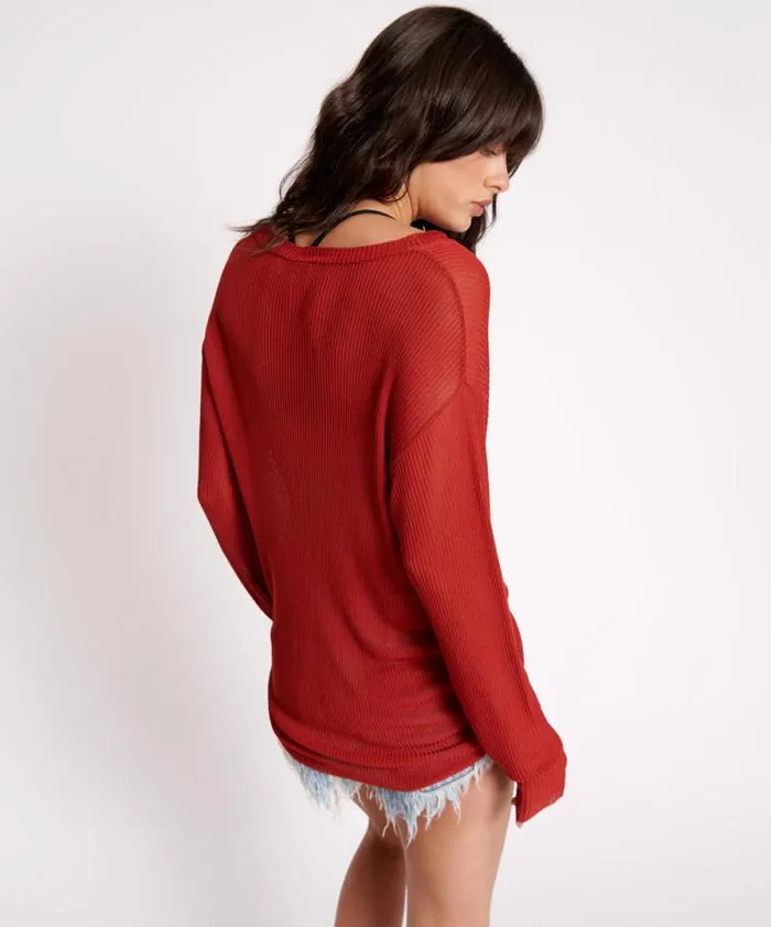 Women AMITY SHEER RIB KNIT TOP BROWN One Teaspoon Tops Women AMITY SHEER RIB KNIT TOP BROWN One Teaspoon Tops