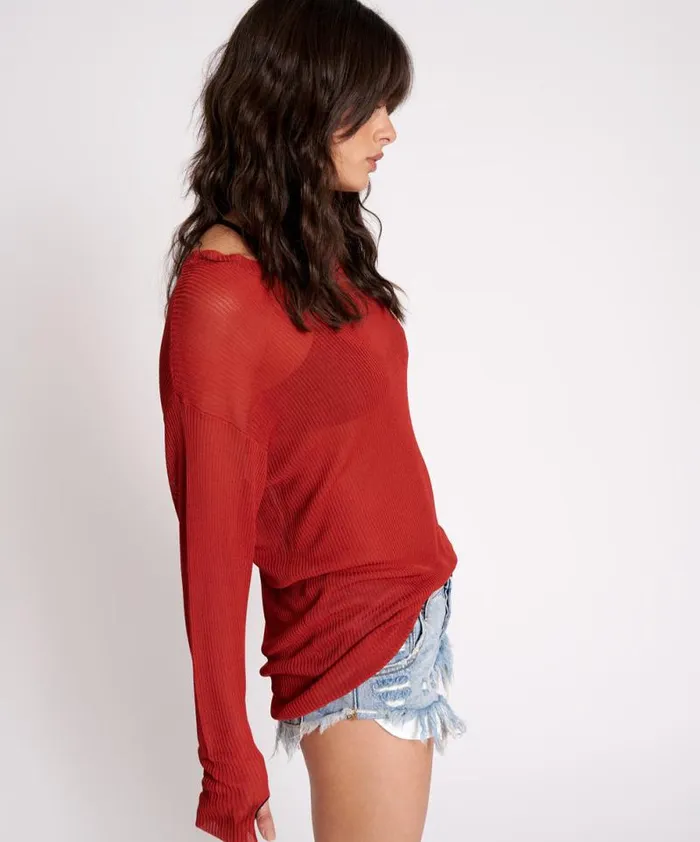 Women AMITY SHEER RIB KNIT TOP BROWN One Teaspoon Tops Women AMITY SHEER RIB KNIT TOP BROWN One Teaspoon Tops