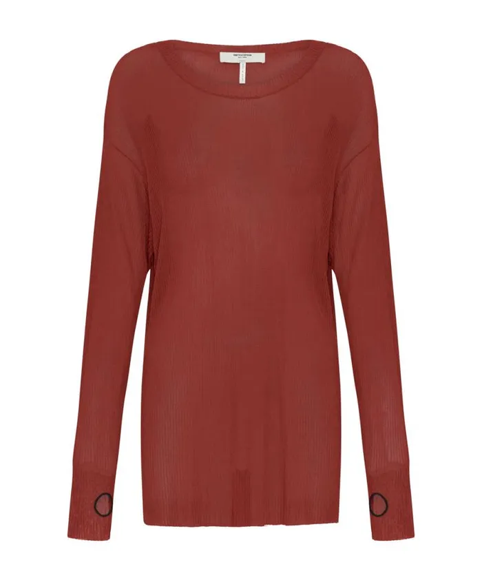 Women AMITY SHEER RIB KNIT TOP BROWN One Teaspoon Tops Women AMITY SHEER RIB KNIT TOP BROWN One Teaspoon Tops
