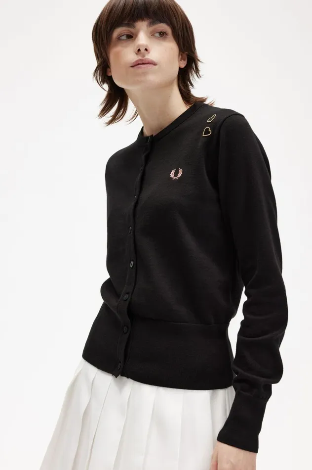 Women Amy Winehouse FoundationButtonThough Cardigan Black Fred Perry Knitwear