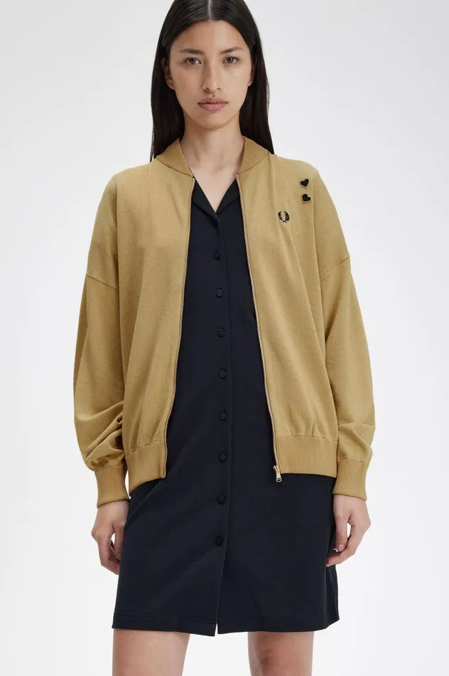 Women Amy Winehouse FoundationMetallic Knitted Bomber Jacket 1964 Gold Fred Perry Coats and Jackets Women Amy Winehouse FoundationMetallic Knitted Bomber Jacket 1964 Gold Fred Perry Coats and Jackets