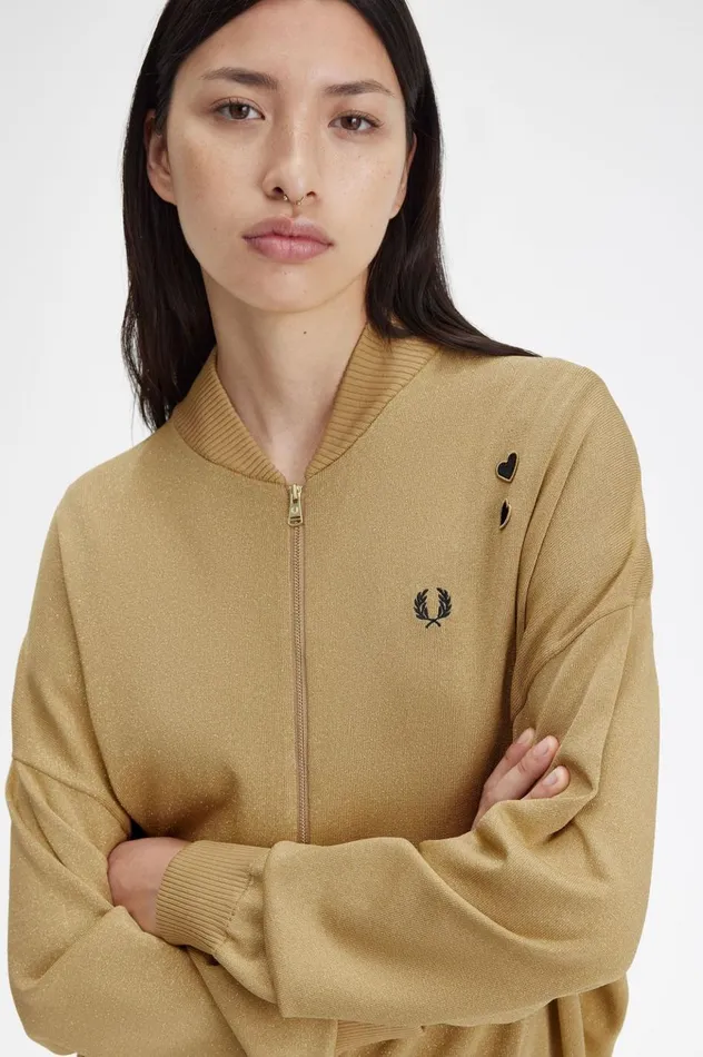 Women Amy Winehouse FoundationMetallic Knitted Bomber Jacket 1964 Gold Fred Perry Coats and Jackets Women Amy Winehouse FoundationMetallic Knitted Bomber Jacket 1964 Gold Fred Perry Coats and Jackets