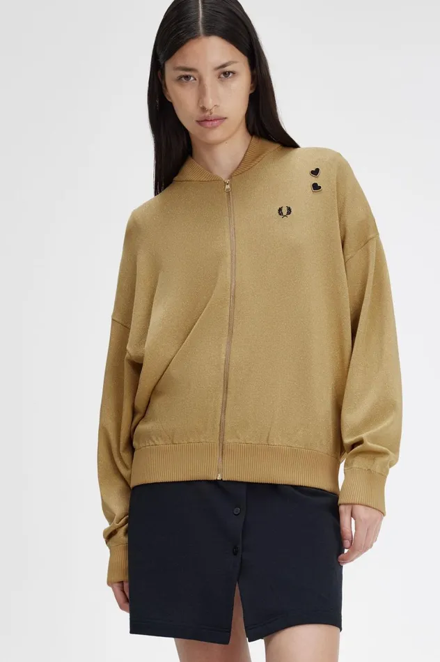 Women Amy Winehouse FoundationMetallic Knitted Bomber Jacket 1964 Gold Fred Perry Coats and Jackets Women Amy Winehouse FoundationMetallic Knitted Bomber Jacket 1964 Gold Fred Perry Coats and Jackets