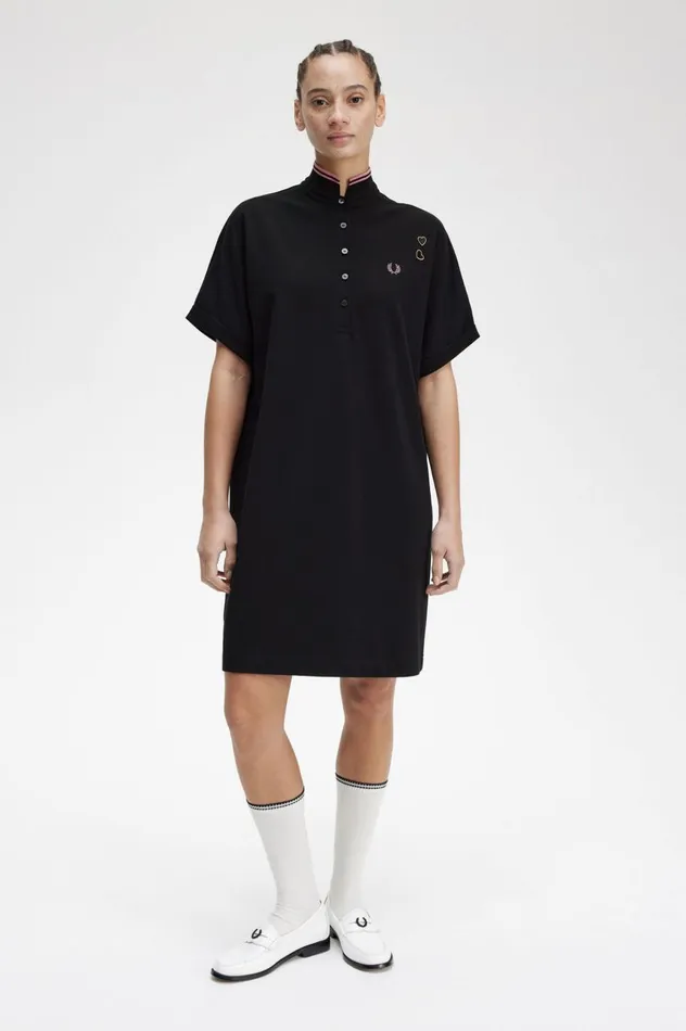 Women Amy Winehouse FoundationTipped Piqu Shirt Dress Black Fred Perry Dresses