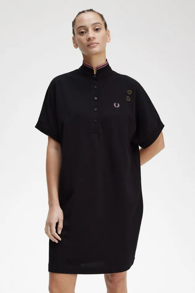 Women Amy Winehouse FoundationTipped Piqu Shirt Dress Black Fred Perry Dresses