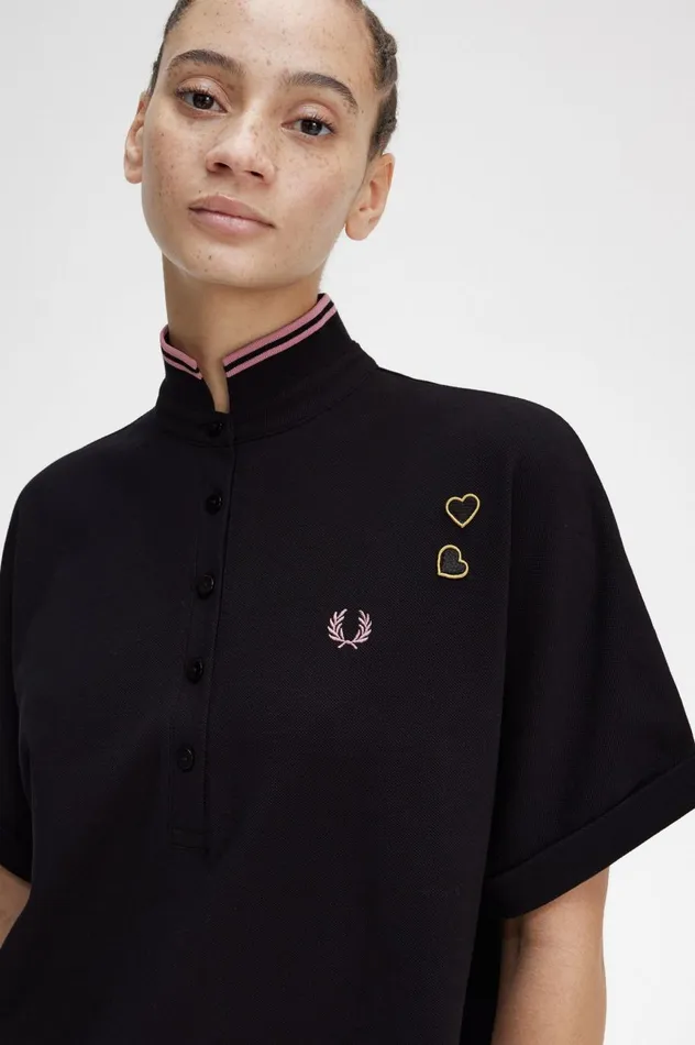 Women Amy Winehouse FoundationTipped Piqu Shirt Dress Black Fred Perry Dresses