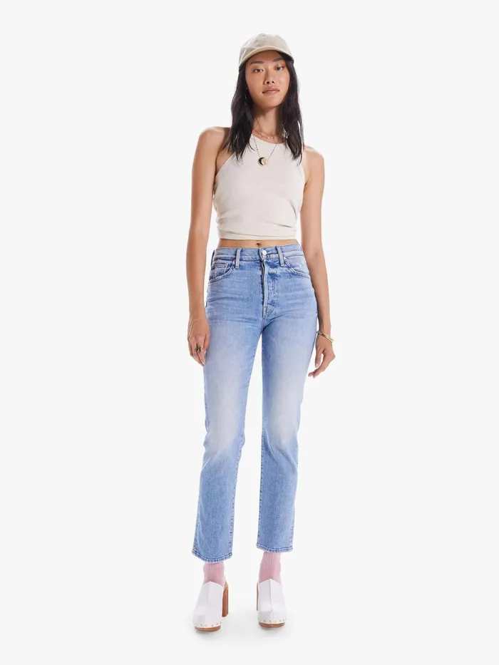 Women Ankle Mother Denim High Waisted Hiker Hover Medium Blue