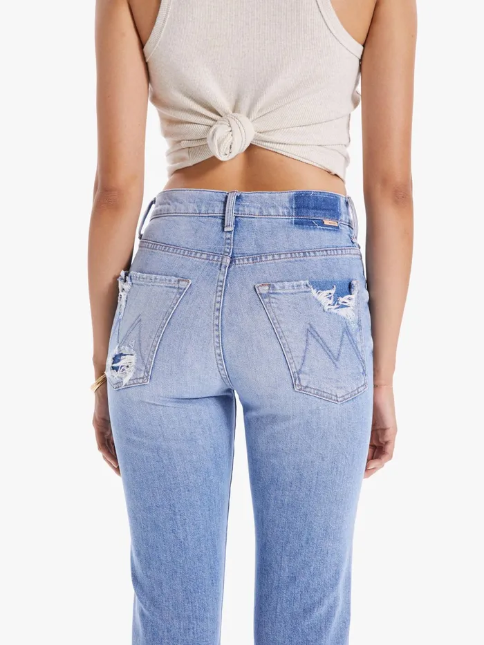 Women Ankle Mother Denim High Waisted Hiker Hover Medium Blue