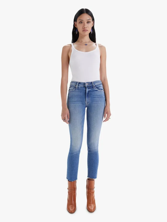 Women Ankle Mother Denim The Mid Rise Dazzler Ankle Fray Medium Blue
