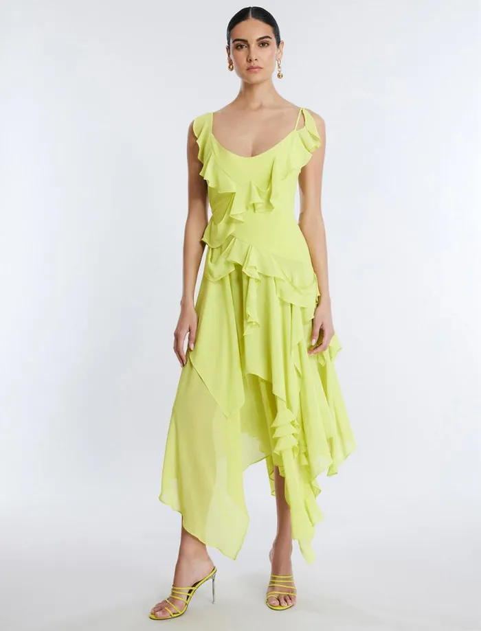 Women Annabel Ruffle Dress Yellow Plum BCBG Dresses
