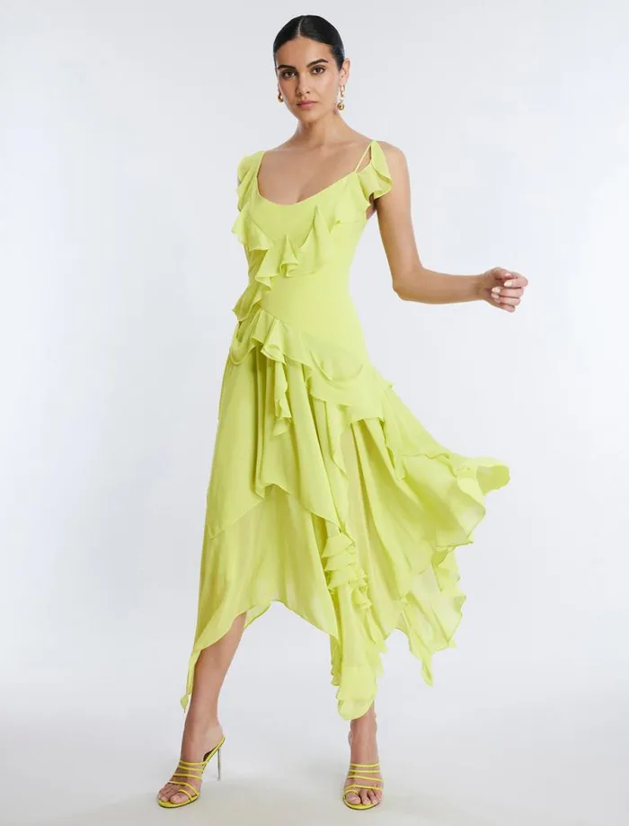 Women Annabel Ruffle Dress Yellow Plum BCBG Dresses Women Annabel Ruffle Dress Yellow Plum BCBG Dresses