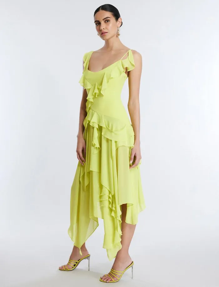 Women Annabel Ruffle Dress Yellow Plum BCBG Dresses Women Annabel Ruffle Dress Yellow Plum BCBG Dresses