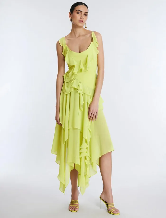 Women Annabel Ruffle Dress Yellow Plum BCBG Dresses Women Annabel Ruffle Dress Yellow Plum BCBG Dresses