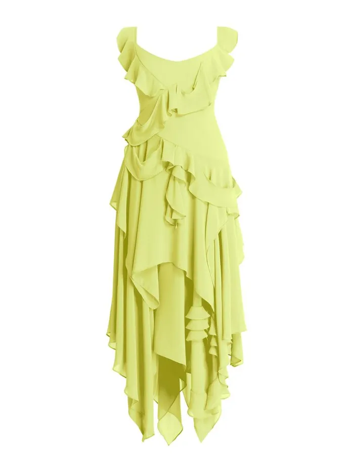 Women Annabel Ruffle Dress Yellow Plum BCBG Dresses Women Annabel Ruffle Dress Yellow Plum BCBG Dresses