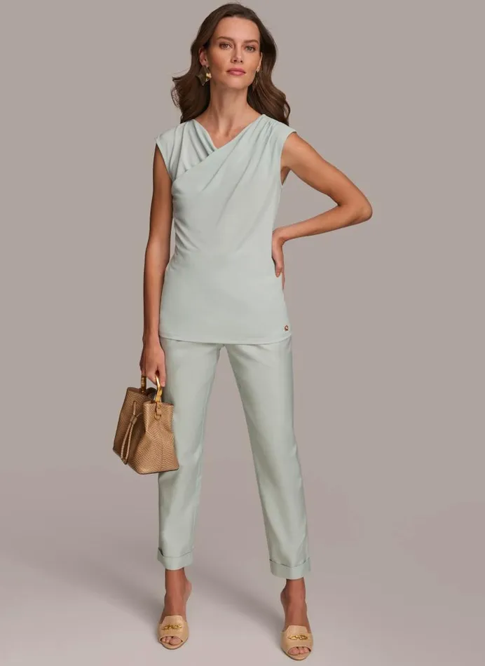 Women ASYMMETRICAL DRAPE SHOULDER TOP Blue Frost Donna Karan New York Sweaters And Tops Women ASYMMETRICAL DRAPE SHOULDER TOP Blue Frost Donna Karan New York Sweaters And Tops