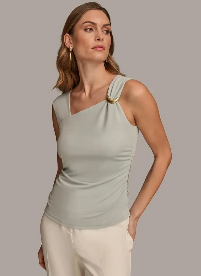 Women ASYMMETRICAL TOP WITH HARDWARE Blue Frost Donna Karan New York Sweaters And Tops Women ASYMMETRICAL TOP WITH HARDWARE Blue Frost Donna Karan New York Sweaters And Tops