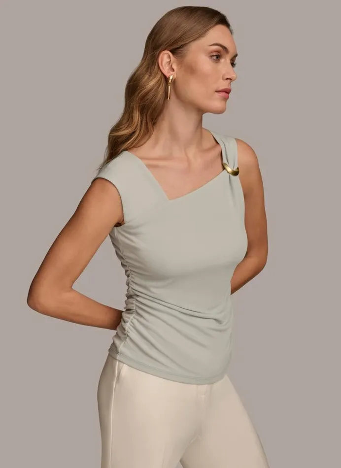 Women ASYMMETRICAL TOP WITH HARDWARE Blue Frost Donna Karan New York Sweaters And Tops Women ASYMMETRICAL TOP WITH HARDWARE Blue Frost Donna Karan New York Sweaters And Tops