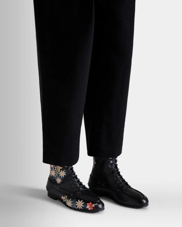 Women Bally Boots and Ankle Boots Winter Capsule Bootie In Black Leather With Alpine Flowers Black Women Bally Boots and Ankle Boots Winter Capsule Bootie In Black Leather With Alpine Flowers Black
