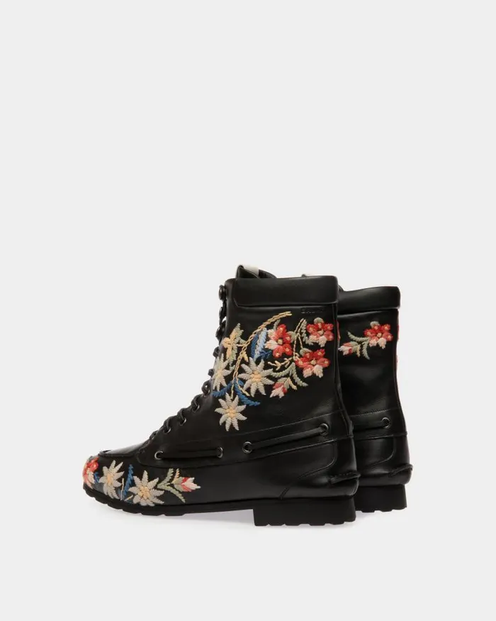Women Bally Boots and Ankle Boots Winter Capsule Bootie In Black Leather With Alpine Flowers Black Women Bally Boots and Ankle Boots Winter Capsule Bootie In Black Leather With Alpine Flowers Black