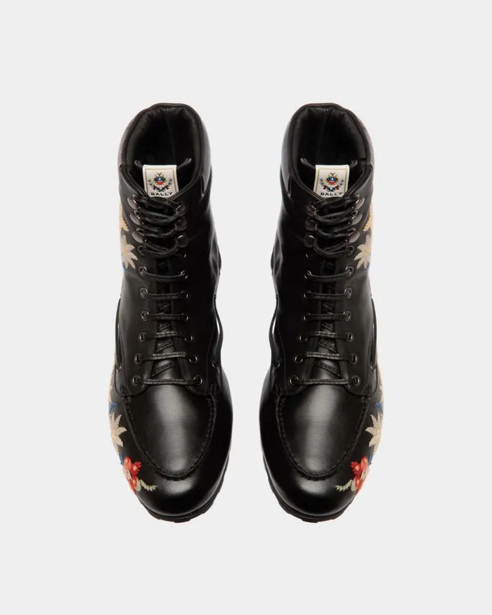Women Bally Boots and Ankle Boots Winter Capsule Bootie In Black Leather With Alpine Flowers Black Women Bally Boots and Ankle Boots Winter Capsule Bootie In Black Leather With Alpine Flowers Black