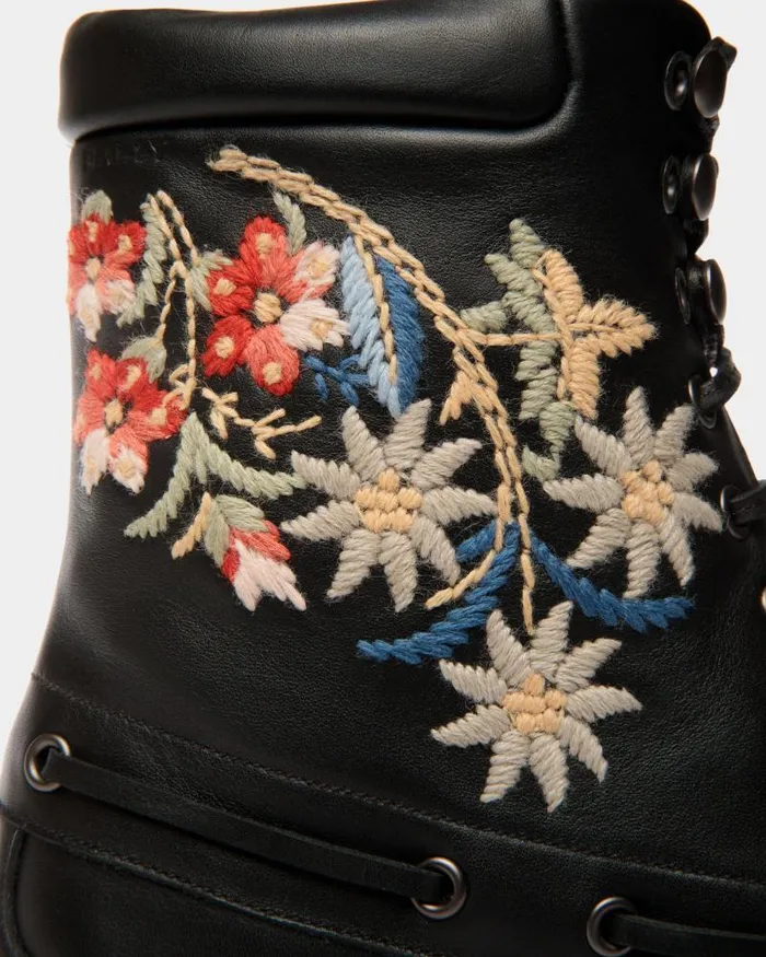 Women Bally Boots and Ankle Boots Winter Capsule Bootie In Black Leather With Alpine Flowers Black Women Bally Boots and Ankle Boots Winter Capsule Bootie In Black Leather With Alpine Flowers Black