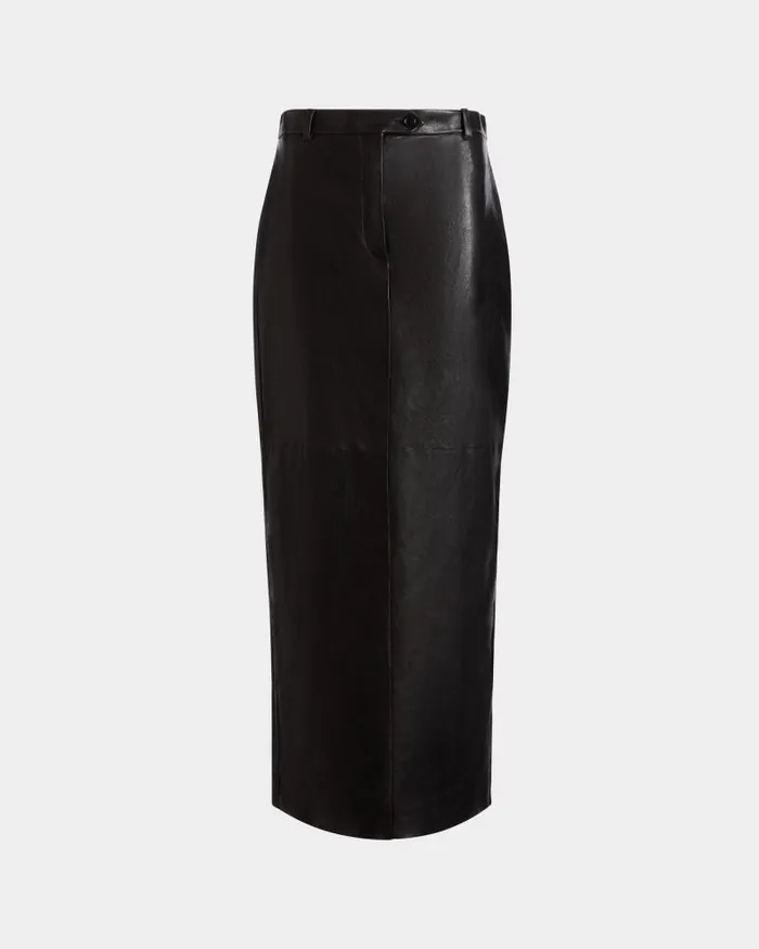 Women Bally Leather Long Skirt In Black Leather Black