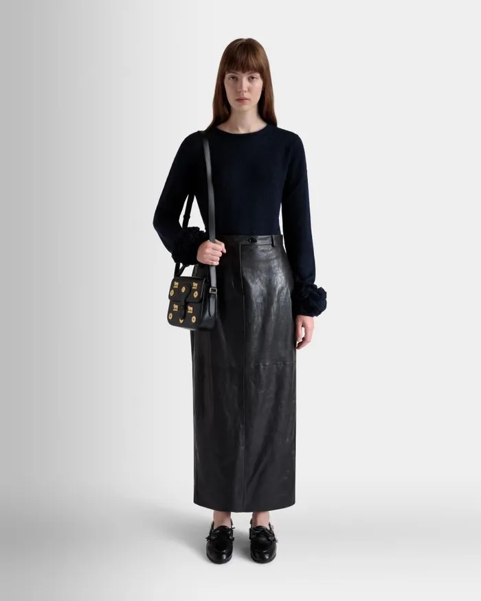 Women Bally Leather Long Skirt In Black Leather Black Women Bally Leather Long Skirt In Black Leather Black