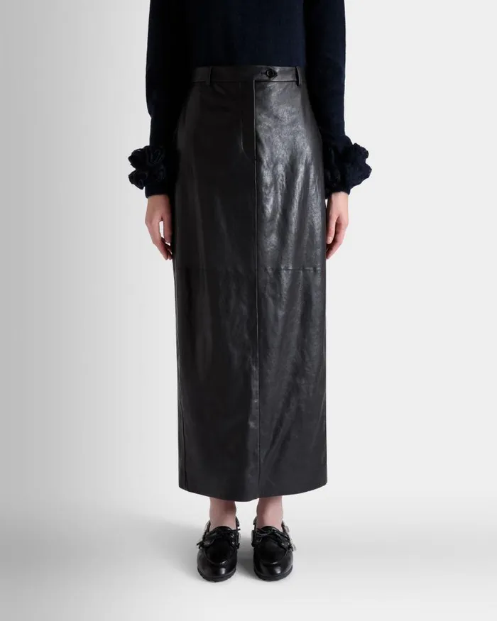 Women Bally Leather Long Skirt In Black Leather Black Women Bally Leather Long Skirt In Black Leather Black