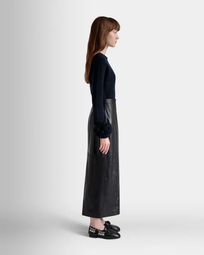 Women Bally Leather Long Skirt In Black Leather Black Women Bally Leather Long Skirt In Black Leather Black