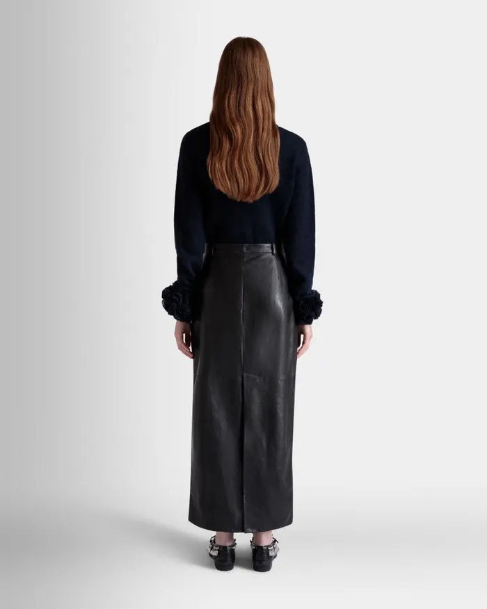 Women Bally Leather Long Skirt In Black Leather Black Women Bally Leather Long Skirt In Black Leather Black
