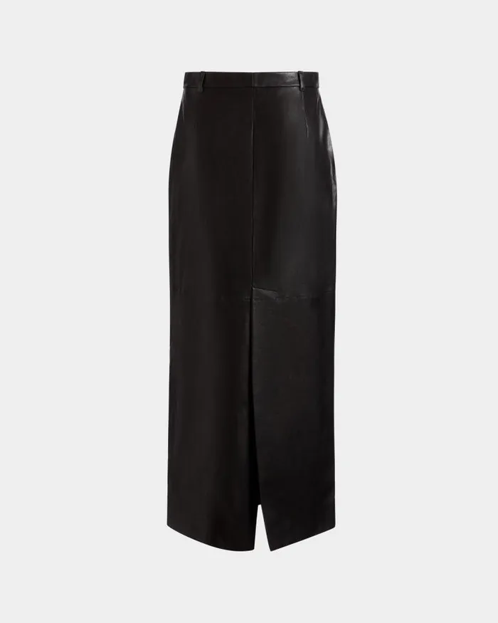 Women Bally Leather Long Skirt In Black Leather Black Women Bally Leather Long Skirt In Black Leather Black