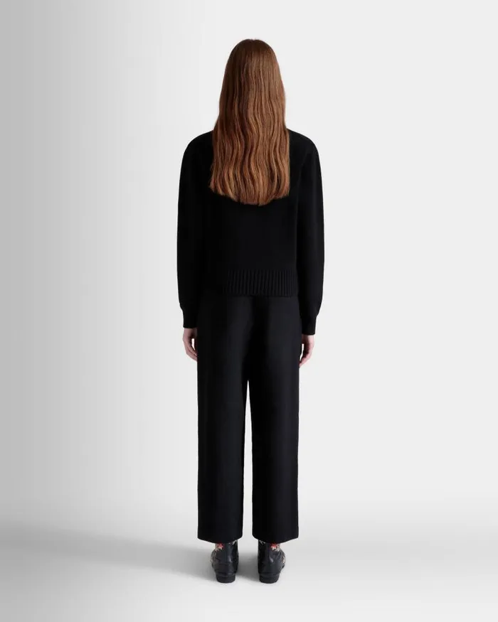 Women Bally Shirts and TShirts Winter Capsule Turtleneck Sweater With A Heritage Flower In Black Wool Black