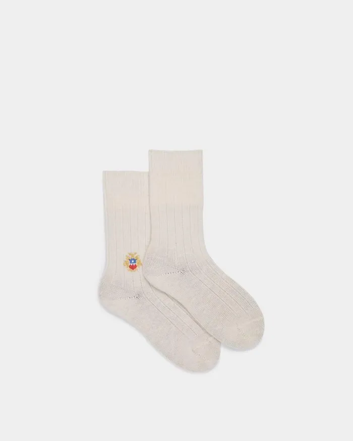 Women Bally Socks Socks With Bally Crest Logo In Ivory Wool Blend White