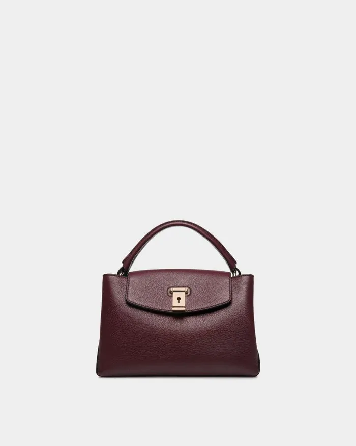 Women Bally Top Handle Bags Lock Me Small Top Handle Bag In Andorra Grained Leather Red