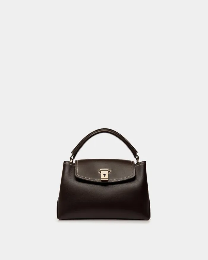Women Bally Top Handle Bags Lock Me Small Top Handle Bag In Ebano Leather Brown Women Bally Top Handle Bags Lock Me Small Top Handle Bag In Ebano Leather Brown