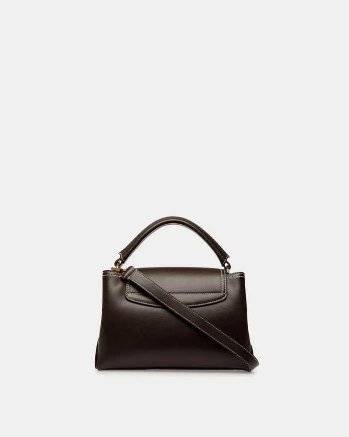 Women Bally Top Handle Bags Lock Me Small Top Handle Bag In Ebano Leather Brown