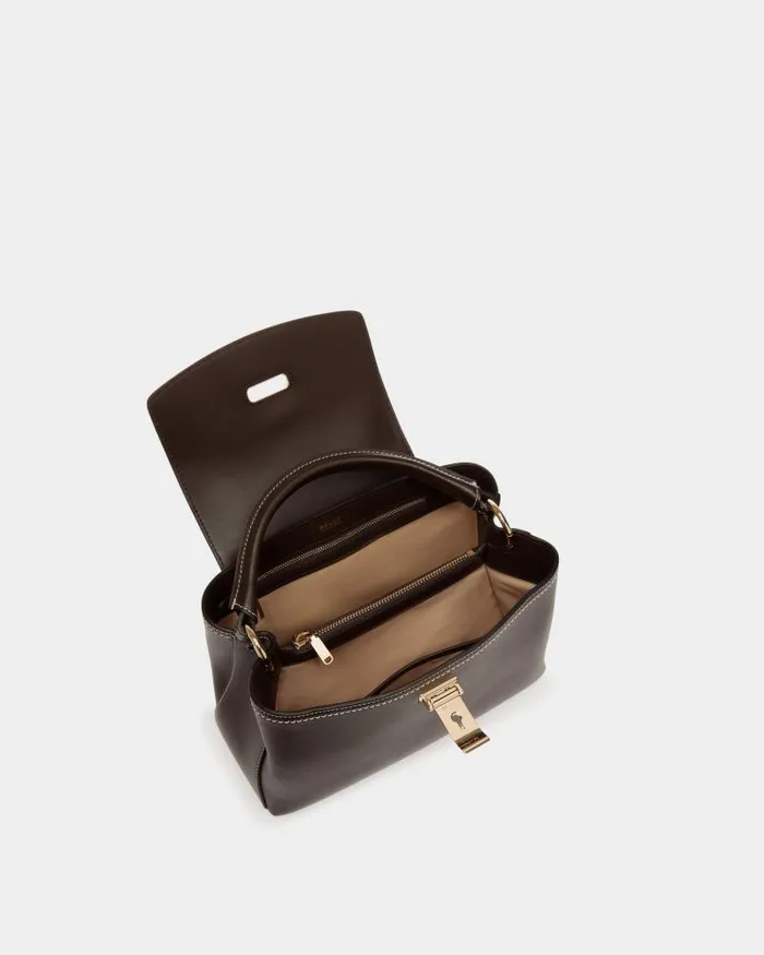 Women Bally Top Handle Bags Lock Me Small Top Handle Bag In Ebano Leather Brown